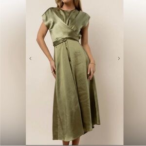 Bohme Elegant Olive Green Satin Dress